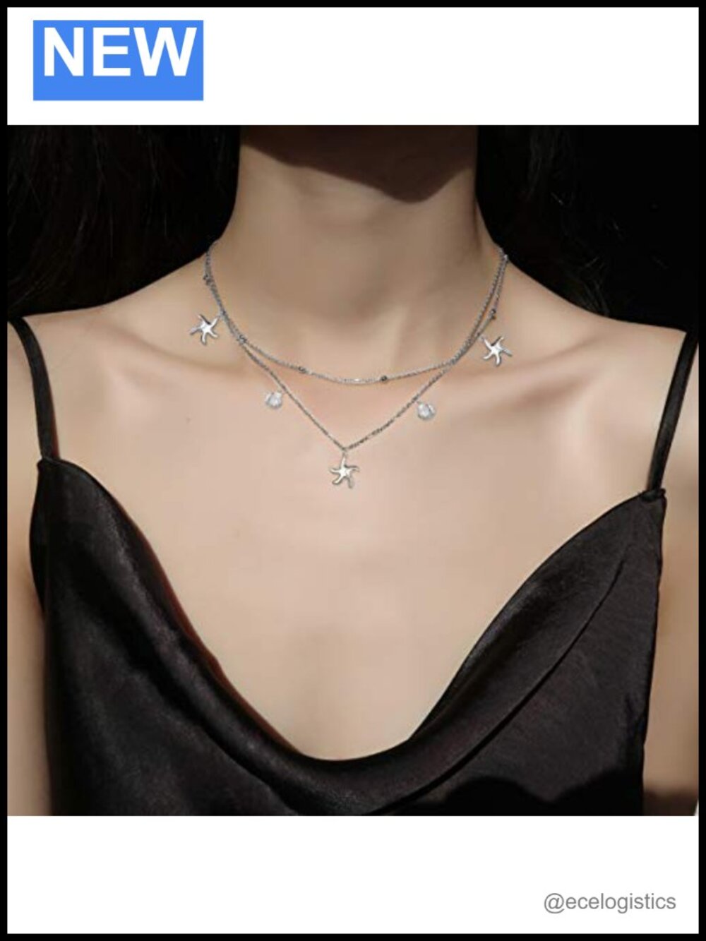 925 Sterling Silver Layered Choker Necklace Starfish Shell Adjustable - Picture 2 of 6